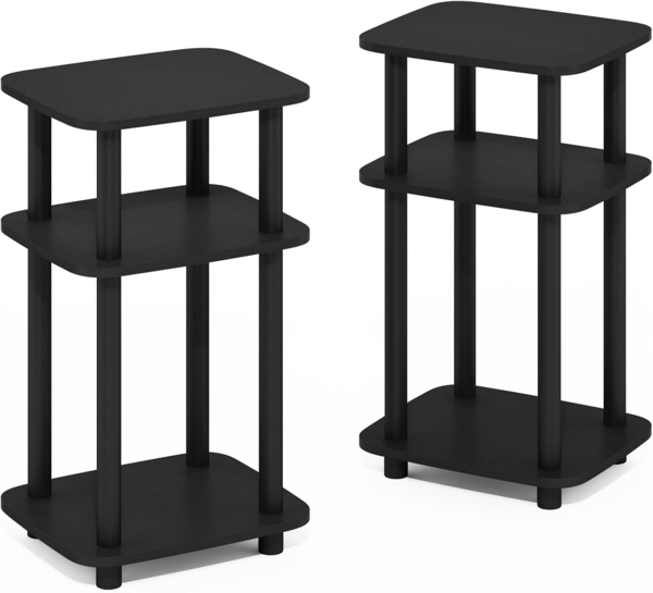 Furinno Just 3-stöckiger Turn-N-Tube Kurviger Beistelltisch, Beistelltisch, 2-Pack, Americano/Schwarz Bild 5