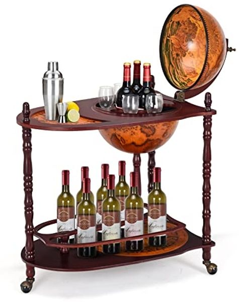 COSTWAY Globusbar Minibar Weinregal mit Rollen und Tischplatte Flaschenregal Cocktailbar Dekobar Tischbar