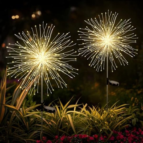 Salcar LED Solarleuchte 2er Solarlampe Feuerwerk Gartenleuchte Weihnachtsdeko Warmweiß