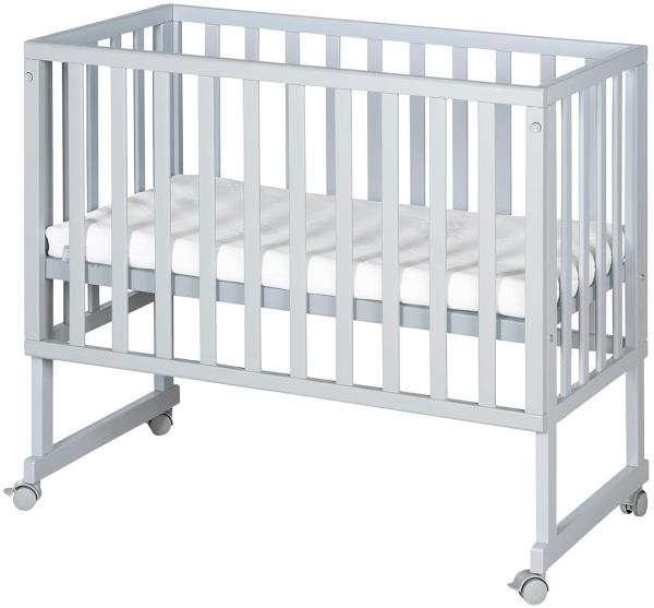 roba Stuben- und Beistellbett safe asleep¬Æ 3 in 1 - 45 x 90 cm - Höhenverstellbar - Komplettes Anstellbett mit Matratze + Canvas Barriere - Bett Set für Babys - Holz taupe / grau