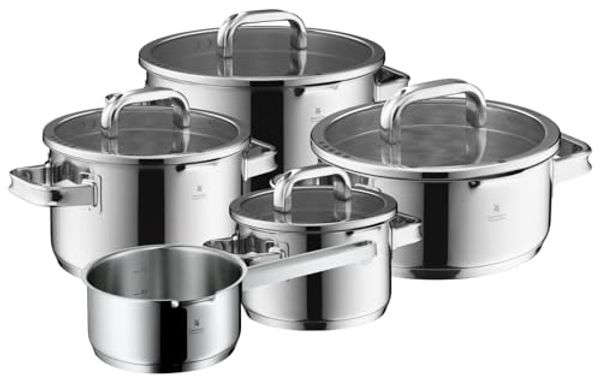 WMF Topf-Set Function 4 Advanced Topf-Set, 5-teilig, Cromargan® Edelstahl rostfrei 18/10 (Vorteils-Set, 1xBratentopf mit Deckel, 3xFleischtopf mit Deckel, 1x Stielkasserolle), Glasdeckel mit 4 Abgießfunktionen