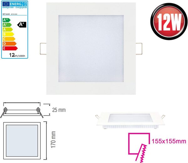 10x 12W LED Panel 170 x 170mm Einbaustrahler Spot Einbauleuchte Warmweiß 910 Lumen Deckenleuchte Eckig
