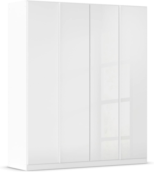 Rauch Möbel Monostar, Drehtürenschrank, Kleiderschrank, Kleiderschränke, Garderobe, 4-türig, 4 Glastüren, inkl. Schubkasteneinsatz und Wäscheeinteilung, Farbe Glas weiß/Alpinweiß, 181 x 210 x 54 cm