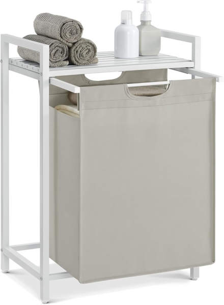 Vasagle Wäschekorb ausziehbar, Metallrahmen Weiß, 65 L / 50 x 33 x 72 cm