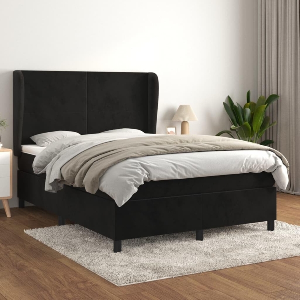 vidaXL Boxspringbett mit Matratze Schwarz 140x200 cm Samt 3129095