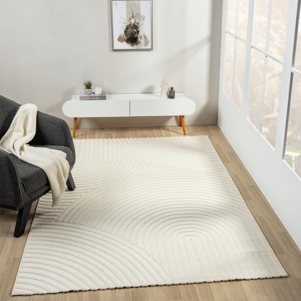 Vimoda Teppich Kurzflor Modern 3D Motiv, Uni Creme, Rechteckig, Höhe: 10 mm, Teppich Skandinavisches Design Uni, Wohnzimmer, Schlafzimmer& Küche