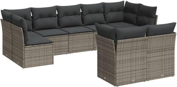 vidaXL 9-tlg. Garten-Sofagarnitur mit Kissen Grau Poly Rattan 3218150