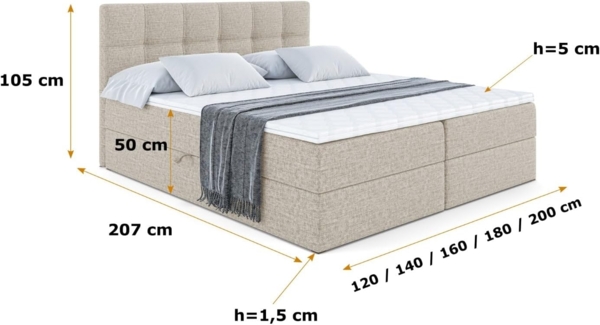 ALTDECOR Boxbett MARCE (Multipocket-Matratze H4. H3 Matratze Bonellfederung. Topper. Kopfteil) Bild 2