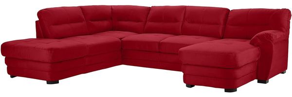 Mivano Wohnlandschaft Royale, Zeitloses Schlafsofa in U-Form mit Bettfunktion, Stauraum und hohen Rückenlehnen, 316 x 90 x 230, Mikrofaser, rot