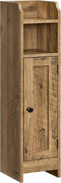 VASAGLE Badezimmerschrank klein, Badschrank schmal, stehend, mit Tür und Regal, kleiner Schrank für Toilettenpapier, Toilettenschrank, verstellbare Ablagen, 20 x 18 x 80 cm, honigbraun, BBK310K01
