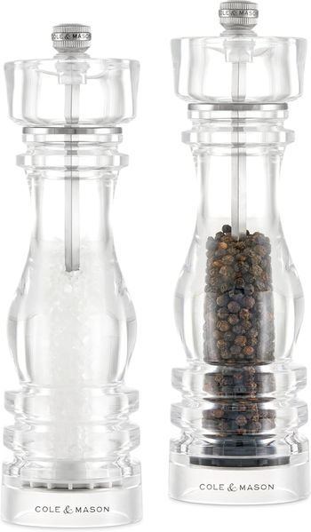 Cole & Mason H233110 Salz- und Pfeffermühlen-Set Transparent Acryl Pfeffer Salz 220 mm