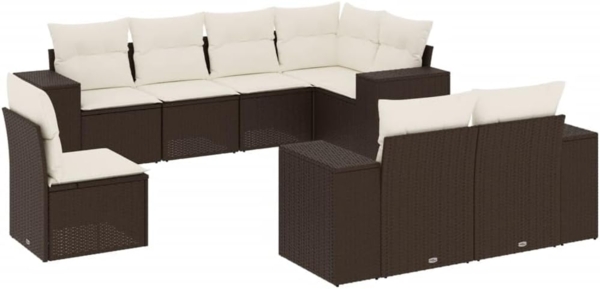 vidaXL 8-tlg. Garten-Sofagarnitur mit Kissen Braun Poly Rattan 3255180