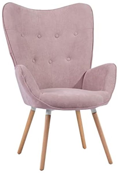 MEUBLE COSY Sessel Wohnzimmer Relaxsessel Lesesessel Lehnstühle Polstersessel Einzelsofa mit Holzbein Ohrensessel für Schlafzimmer Büro Vanity, Stoff, Rosa