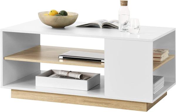 Couchtisch Trelleborg 100x60x46 cm mit 2 Ablagen Weiß/Eiche en. casa