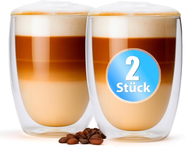 BigDean 2 Stück doppelwandige Latte Macchiato Gläser 300 ml – Kaffeegläser in Geschenkverpackung