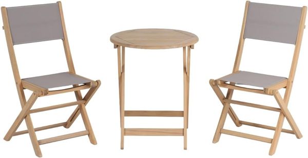 BAÏTA Gartenmöbel-Set Rimini, 2-Sitzer, aus Akazienholz und Textilene, Taupe, Bistro-Set für den Außenbereich, für 2 Personen