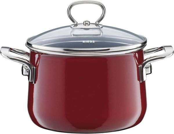 Riess Fleischtopf mit Glasdeckel Ø16cm 2,0 Liter Emaille Nouvelle Rosso extra stark