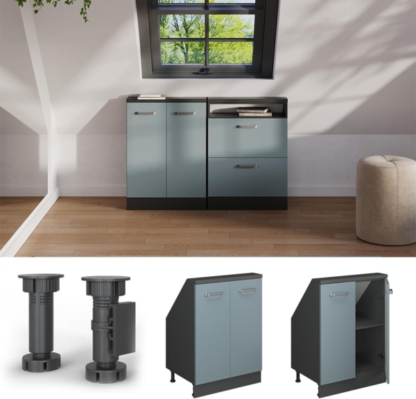 Dachschrägenschrank Rion Blau-Grau/Anthrazit mit 2 Türen Vicco Bild 6