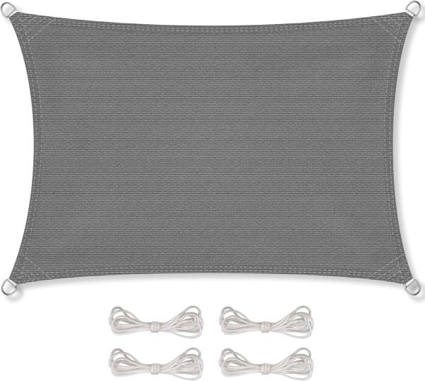 CelinaSun Sonnensegel inkl Befestigungsseile Premium HDPE wetterbeständig atmungsaktiv Rechteck 2x6 m anthrazit