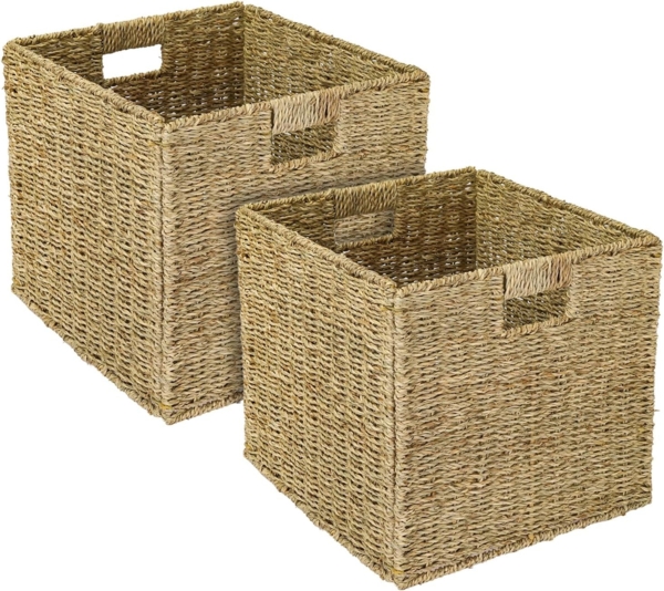 HMF Regalkorb Aufbewahrungskorb, Korb geflochten aus Seegras, passend für Kallax Regale 32 x 34,5 x 32 cm, natur