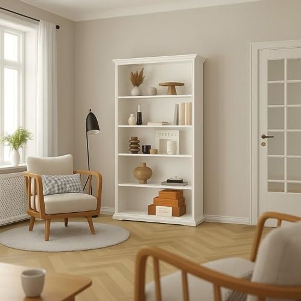 Dmora - Bücherregal Mireille, Büroregal, Mobiler Buchhalter, Bücherbrett, 96x37 h201 cm, Weiß