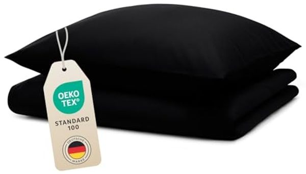 Blumtal Bettwäsche 140x200 cm + Kissenbezug 80x80 cm - Oeko-TEX zertifizierte Mikrofaser Bettwäsche 140x200 - Schwarze Bettwäsche weich - Deckenbezug 140x200 + 80x80 Kissenbezug - Schwarze Bettwäsche