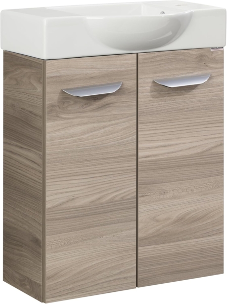 Fackelmann SBC LUXOR Gäste WC Set 2-teilig 55 cm, Braun hell, 2 Türen, Keramik Hahnloch rechts