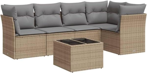 vidaXL 6-tlg. Garten-Sofagarnitur mit Kissen Beige Poly Rattan 3249448