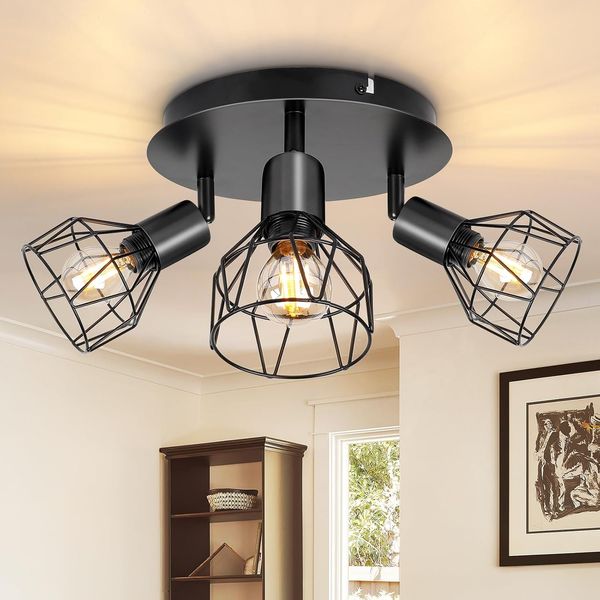 Dehobo Led Deckenstrahler Schwenkbar 350° - Deckenleuchte E14 3 Flammig Rund - Deckenlampe Spots Led Schwarz - Küchenlampe Wohnzimmerlampe Deckenspot Schlafzimmer