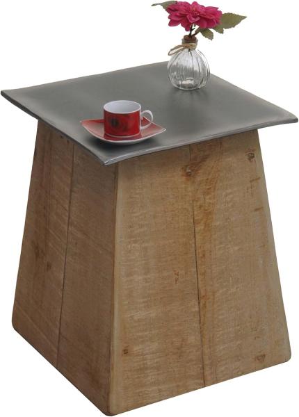 Beistelltisch HWC-L76b, Blumentisch Tisch, Industrial Massiv-Holz MVG-zertifiziert 45x36x36cm, natur mit Metall-Optik