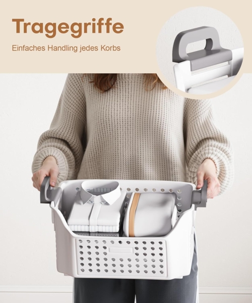 Yorbay Wäschekorb Wäschewagen mit Rollen (2 St, 2 stapelbare PP-Körbe), Praktischer Wäschesammler für Bad & Waschkeller Bild 4