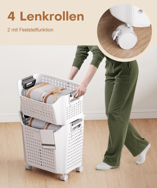 Yorbay Wäschekorb Wäschewagen mit Rollen (2 St, 2 stapelbare PP-Körbe), Praktischer Wäschesammler für Bad & Waschkeller Bild 5