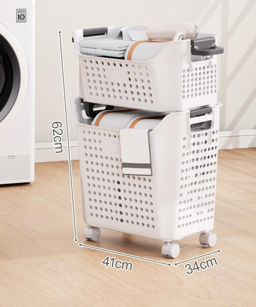 Yorbay Wäschekorb Wäschewagen mit Rollen (2 St, 2 stapelbare PP-Körbe), Praktischer Wäschesammler für Bad & Waschkeller Bild 7