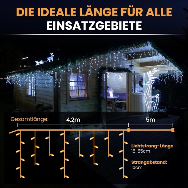 Gartenpirat Eisregen LED Lichterkette 4,2 m 168 LED kaltweiß Weihnachtsbeleuchtung Timer außen innen Bild 5