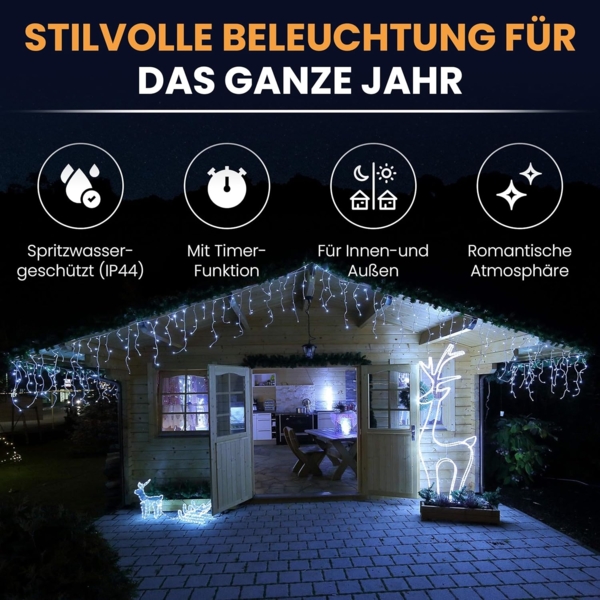 Gartenpirat Eisregen LED Lichterkette 4,2 m 168 LED kaltweiß Weihnachtsbeleuchtung Timer außen innen Bild 2