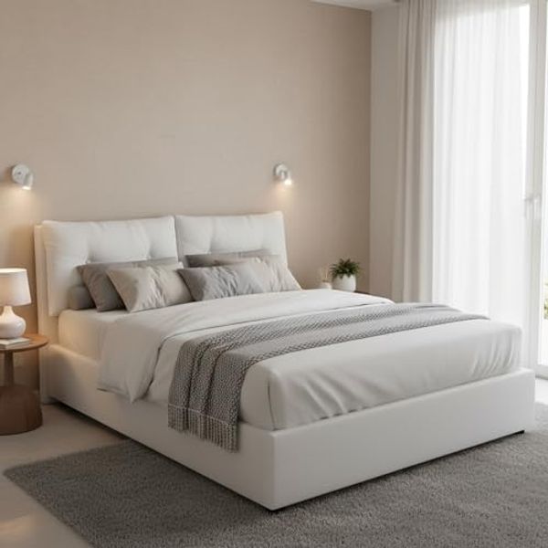 Talamo Italia - Doppelbett Valeria, Bettkasten mit Kunstlederbezug, 100 % Made in Italy, Öffnung vorne, inklusive Matratze 160x190 cm, Weiß