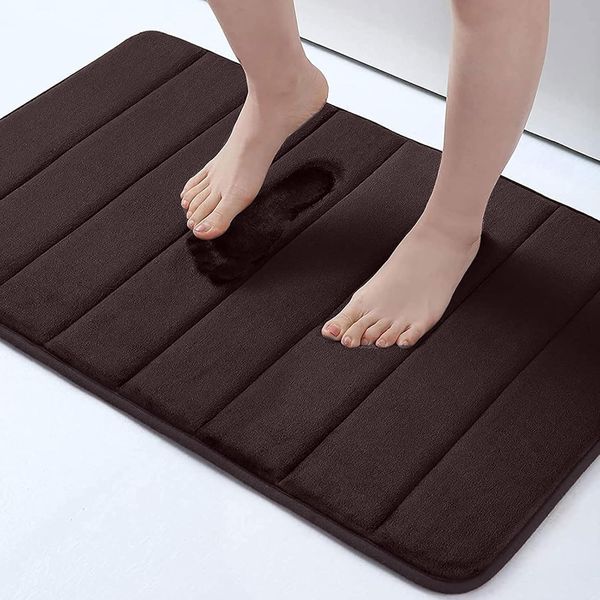 Homaxy Memory Foam Badezimmer Badteppich Saugfähige Rutschfester Badvorleger Waschbar Badematte- 41x61 cm, Braun