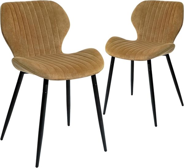 CangLong 2 Schminktischstühle, moderne Polsterstühle für Küche, Esszimmer und Wohnzimmer, Samtstühle mit schwarzen Metallbeinen, Braun