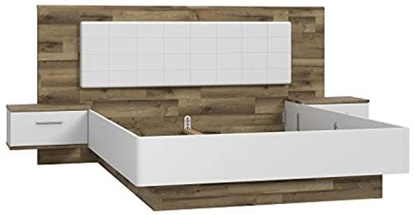 FORTE Sirius Black Bett mit 2 Nachtkommoden, Liegefläche 160x200 cm, Holzwerkstoff, Stabeiche kombiniert mit Weiß matt, 287,6 x 123,8 x 209,9 cm