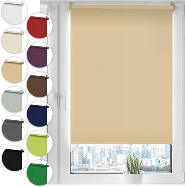 Verdunkelungsrollo Klemmfix ohne Bohren 115x130 cm Beige Verdunklungsrollo Fensterrollo Rollo Seitenzugrollo Klemmrollo für Fenster & Tür