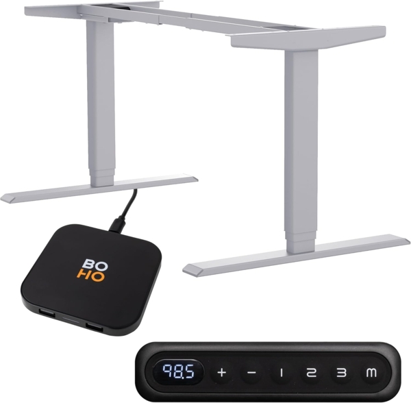 boho office® Homedesk - elektrisch stufenlos höhenverstellbares Tischgestell mit Memoryfunktion (Silber (RAL9006))