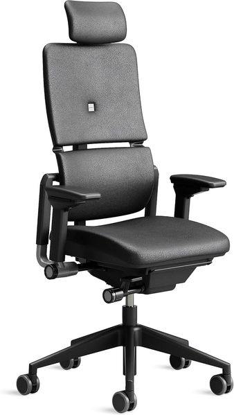 Steelcase Please Bürostuhl mit Lederbezug in Schwarz mit Kopfstütze