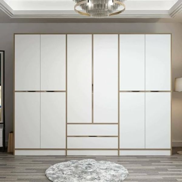 Dmora Guardaroba Grande Alrai, Mobile Camera da letto, Cabina armadio portabiti, Armadio appendiabiti, 277x52 h208 cm, Bianco e ORO