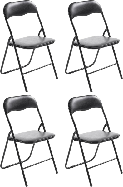 CLP 4er Set Klappstuhl Felix Klappbarer mit Kunstleder PVC Sitz Gepolstert,schwarz/schwarz