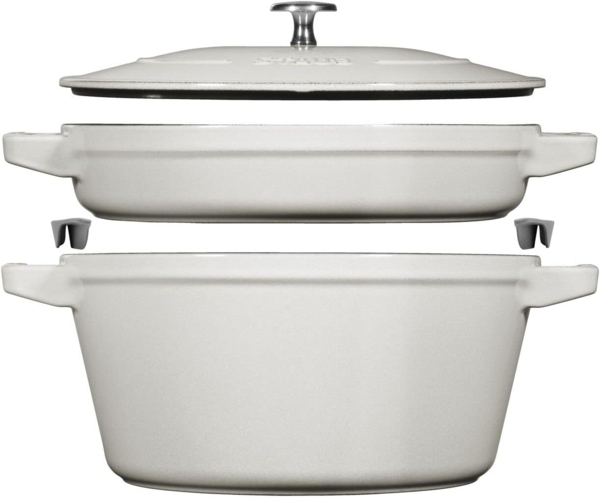 Staub Gusseisen 4,2 l hellgrauer Gusseisentopf mit Deckel und Bratpfanne