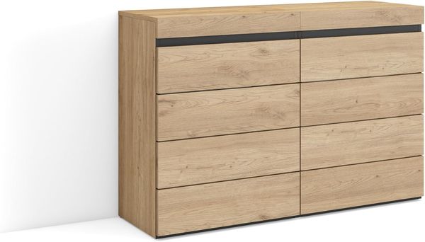 Skraut Home | Kommode mit Schubladen | Aufbewahrungsschrank | 114 x 75 x 35 cm | Für Schlafzimmer, Zimmer | Sideboard, Schrank | Moderner Stil | Eiche