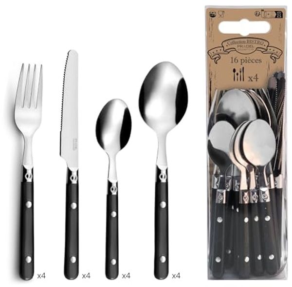 Amefa 'Saxo' Tafelbesteck, Edelstahl / Kunststoff, 16 Stücke (25 cm), Schwarz