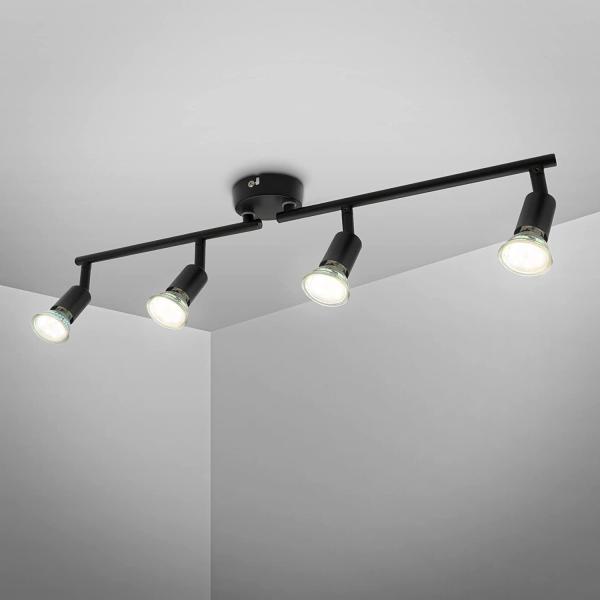 B.K.Licht Deckenleuchte LED Deckenlampe Wohnzimmer Küche Bad 60 cm 4-flammig GU10 12W 1000lm, LED wechselbar, 3000K - Warmweiß, 4er Deckenstrahler Spot schwenkbar & drehbar Messing schwarz - BKL1546