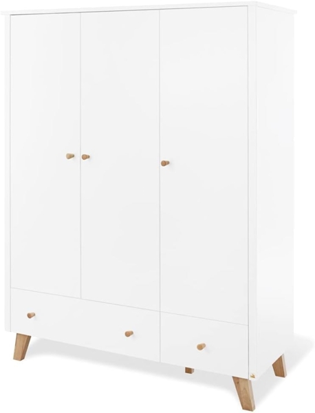 Pinolino 'Pan' 3-trg. Kleiderschrank, weiß, mit Kleiderstange, 2 Schubladen und 6 Ablagefächern