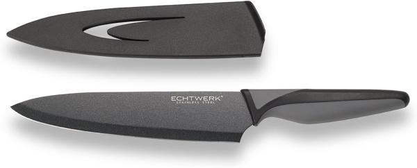 ECHTWERK Edelstahl Kochmesser EW-SS-0110 schwarzes Küchenmesser, Allzweckmesser, Fleischmesser, hohe Schneidfestigkeit, Klingenschutz, ergonomischer Griff BlackSteel Klingenlänge 20cm